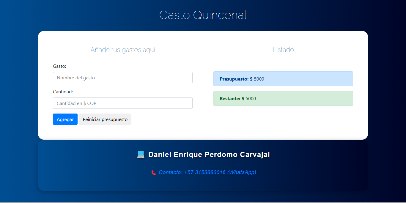 Captura del proyecto Calculadora de Gastos Quincenales